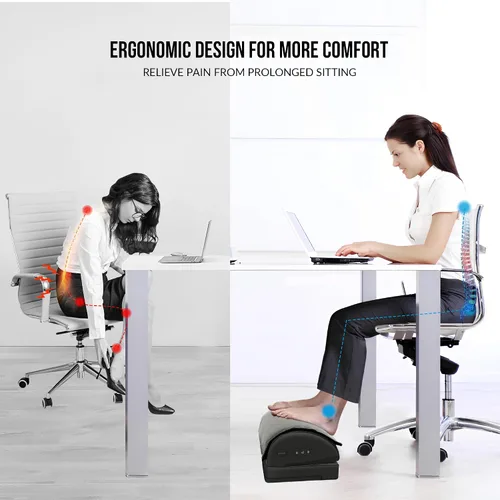 Vista 2 de Reposapiés con calefacción debajo del escritorio en el trabajo, reposapiés ergonómico con masaje vibratorio y altura ajustable, calentador de pies