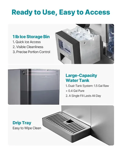 Vista 5 de VEVOR Dispensador de filtro de agua para máquina de hielo, máquina de hacer hielo de encimera 4 en 1 con temperatura ambiente, agua fría y caliente
