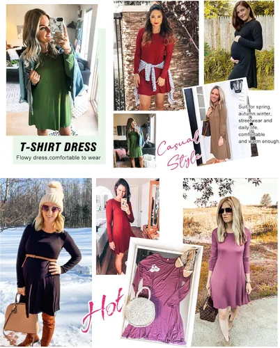 Vista 4 de MOLERANI - Vestido informal, suelto y liso, de manga larga, holgado, para mujer