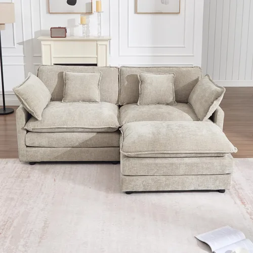 Vista 22 de Sofá modular modular con otomano: sofá moderno en forma de L de 76.7 pulgadas, cómodo sofá biplaza, sofá de 3 plazas de felpilla con almohada