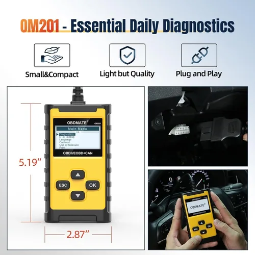 Vista 7 de Escáner de Coche, OM201 Lector de Código de Motor Herramienta de Diagnóstico OBDII con Impresión Inalámbrica Datos Gráficos en Vivo Prueba EVAP