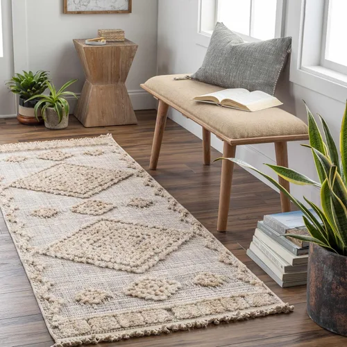 Vista 17 de Hauteloom Aria - Alfombra para sala de estar y dormitorio, con borde geométrico de medallón de diamante, envejecida, bohemio, transicional, tribal