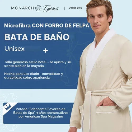 Vista 2 de Bata monarca/ciprés unisex de tejido suave y microfibra, color blanco Natural