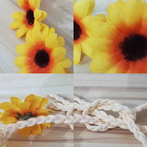 Vista 5 de Diadema de flores, diadema de girasol, pinzas para el cabello, corona floral, pasador, bandas para el cabello para mujeres y niñas, tocado bohemio