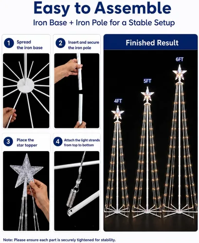 Vista 6 de Probro 3 luces inteligentes para árbol de Navidad para exteriores, 4 pies