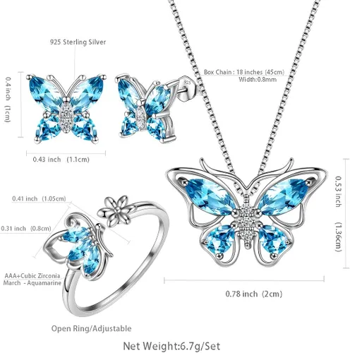 Vista 5 de Aurora Tears - Collar de mariposas de plata esterlina 925 para mujer collar aretes y anillos de boda para regalar