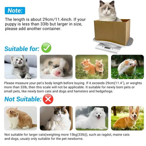 Vista 6 de Goldmeet Báscula para mascotas para animales pequeños y cocina, capacidad máxima de 33 libras con cinta métrica, ideal para gatitos recién nacidos