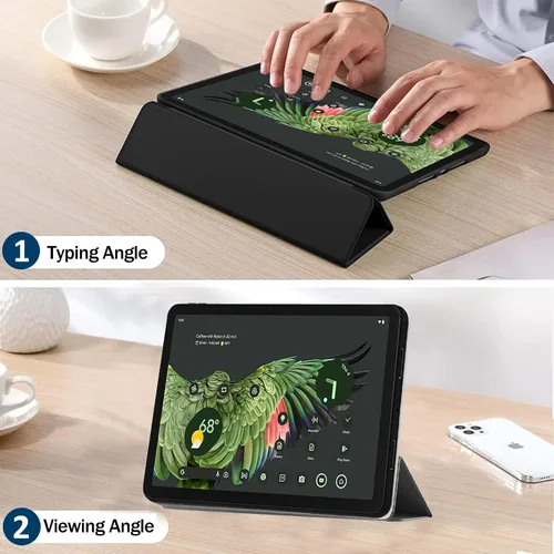 Vista 5 de Miimall Compatible con Google Pixel Tablet Case 2023, cubierta trasera ultrafina y delgada con triple soporte, de piel suave, TPU suave, a prueba