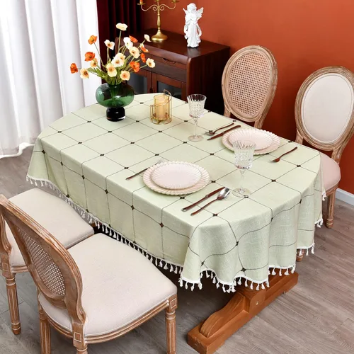 Vista 20 de Mantel redondo a cuadros de 36 pulgadas de algodón y lino, mantel redondo grueso, cubierta para mesa de café para casa de campo, cocina, comedor