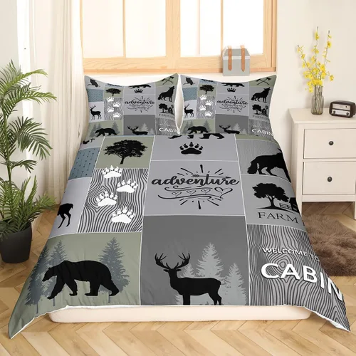 Vista 3 de Manfei Juego de funda de edredón de aventura, tamaño individual, funda de edredón rústica con 1 funda de almohada, juego de ropa de cama de retazos