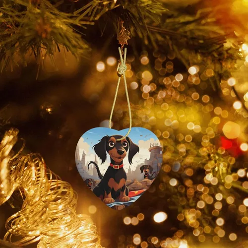 Vista 6 de I Love My Dog Dachshunds Adornos de Navidad de cerámica adorno de corazón para árbol de Navidad, corazón colgante de cerámica para árbol de Navidad