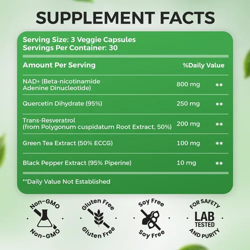 Vista 7 de Suplemento NAD+, 1,360 mg de fuerza máxima liposomal Resveratrol, quercetina, té verde Energía celular y envejecimiento saludable para hombres