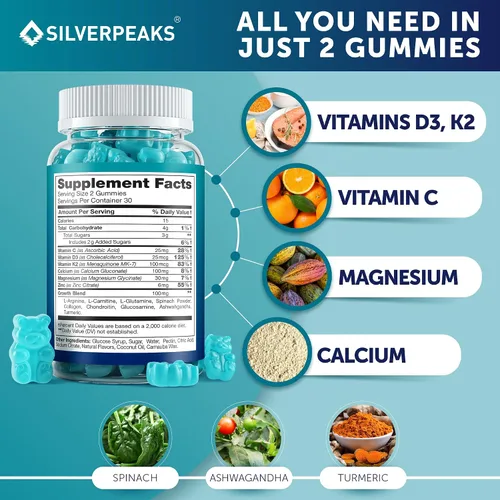 Vista 5 de SILVERPEAKS Gomitas de crecimiento de altura para niños, adolescentes y adultos, suplemento maximizador de crecimiento de altura con calcio