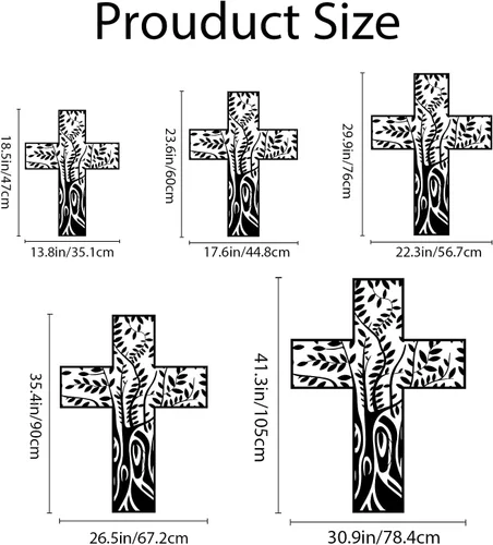 Vista 3 de Cruz de pared de metal con árbol de la vida, decoración de pared religiosa para colgar, arte de pared de árbol de metal, arte de pared de metal