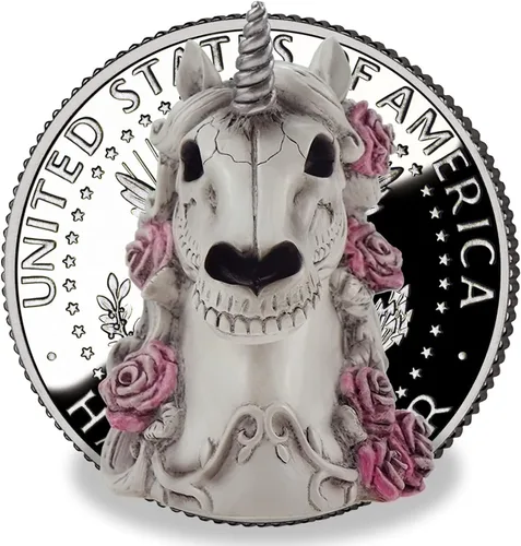 Vista 3 de Alcancía gótica de calavera de unicornio, calavera de azúcar, regalo para mujeres y adultos, Halloween, día de esqueleto gótico, decoración del hogar