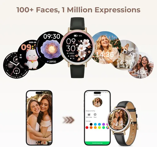 Vista 8 de Relojes inteligentes para mujer, 1.27 pulgadas, HD, redondos, rastreadores de actividad física para mujer, con monitor de frecuencia cardíaca, SpO2