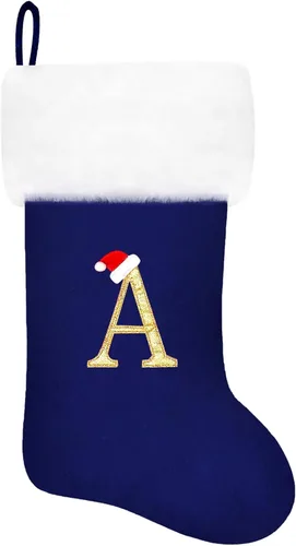 Vista 106 de Calcetines de Navidad bordados de 20 pulgadas con monograma, terciopelo negro con puño de felpa blanca supersuave, adornos clásicos para decoración