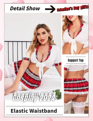 Vista 3 de Avidlove Conjunto de lencería para mujer, lencería para cosplay, juegos de rol, disfraces de Halloween, trajes sexys para niñas escolares