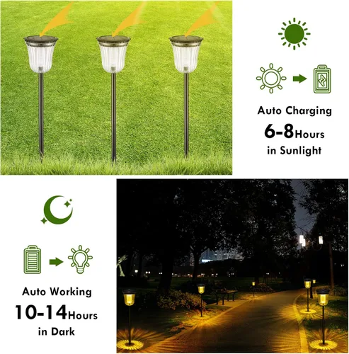 Vista 5 de Luces solares para caminos al aire libre, luces solares para exteriores, impermeables, IP65, 200 lúmenes, luces solares de encendido/apagado