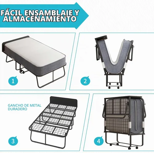 Vista 9 de Cama plegable CECER de 75 x 46 pulgadas con colchón de espuma viscoelástica