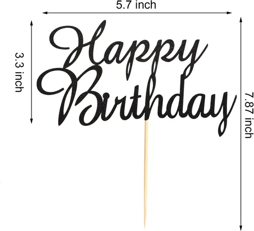 Vista 3 de Decoración para tartas de feliz cumpleaños, decoración de fiesta de cumpleaños para niños o adultos, purpurina negra