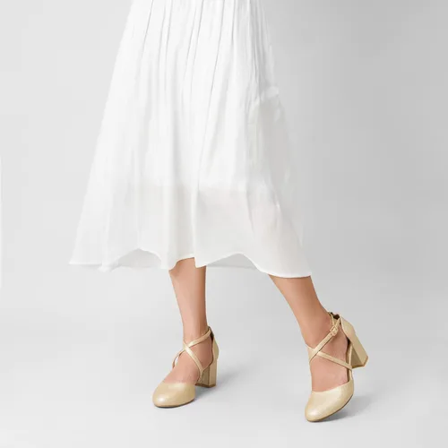 Vista 6 de Greatonu Zapatos de vestir de tacón bajo para mujer, puntera redonda cerrada, correa cruzada, para boda, novia, fiesta, oficina