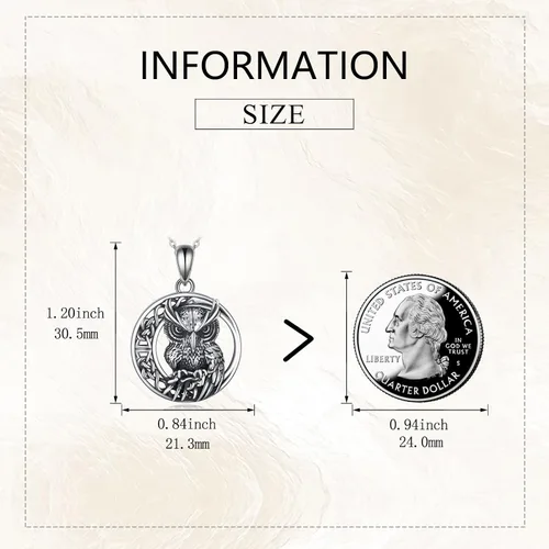 Vista 2 de AXELUNA Collares de plata de ley con nudo celta luna con colgante de búho, collar para mujer, Plata esterlina, Circón