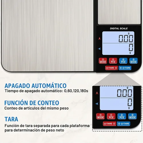 Vista 4 de Báscula digital de cocina de doble plataforma de 22 libras, báscula