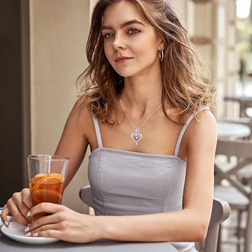 Vista 2 de Collares de piedra natal para mujer, a la moda, collar con colgante de corazón de flor de rosa de plata de ley 925, chapado en oro blanco de 14