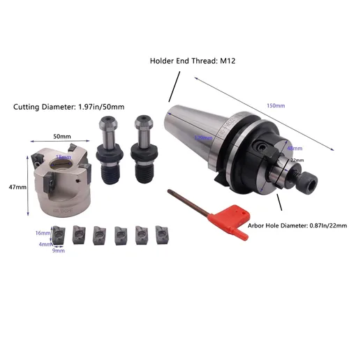 Vista 2 de BT40-FMB22-45L Fresa de extremo de cara de vástago y 1.97 pulgadas/1.969 in de diámetro de corte 4 flautas 400R-50-22-4T Fresa de extremo de cara