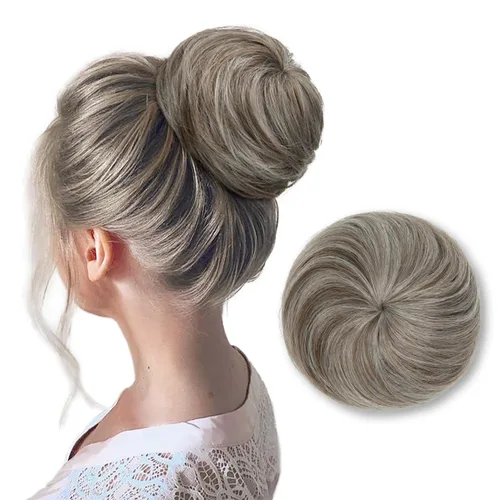 Vista 18 de SARLA Extensiones de moño de pelo falso para mujer, sintético, recogido, con cordón, moño de ballet, piezas de cabello color castaño medio Castaño