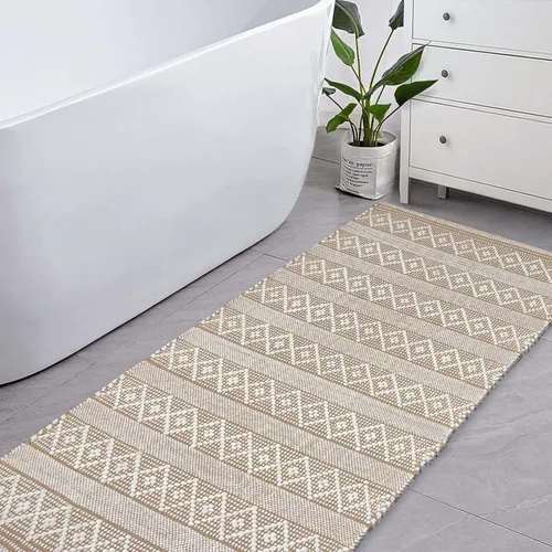 Vista 7 de Chardin home Alfombra bohemia beige y blanca de 2 x 5 pies Alfombra de granja tejida a mano Ideal para cocina, entrada, baño, meditación