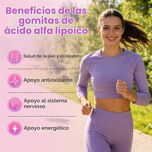 Vista 3 de Gomitas de ácido alfa lipoico 600 mg, sin azúcar, sabor frambuesa
