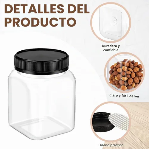 Vista 3 de 16 tarros de plástico transparente de 24 onzas con tapas negras