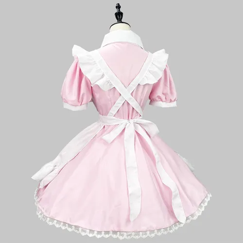 Vista 5 de Traje de sirvienta para adultos, talla grande, vestido de sirvienta de manga corta, vestido de cosplay, vestido de moda, lindo delantal, vestidos