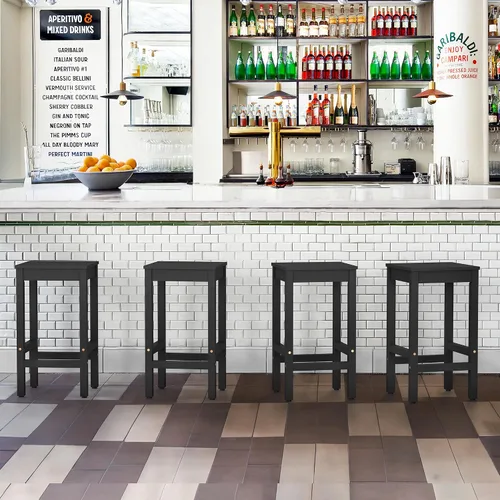Vista 2 de Taburetes de bar de 26 pulgadas, juego de 2 sillas de bar, asiento de encimera de cocina con reposapiés, taburetes de madera de acacia para comedor
