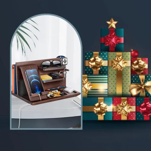 Vista 7 de Regalos del día del padre, para papá, regalos para hombres, ideas para hombres, organizador de mesita de noche para él, estación de acoplamiento