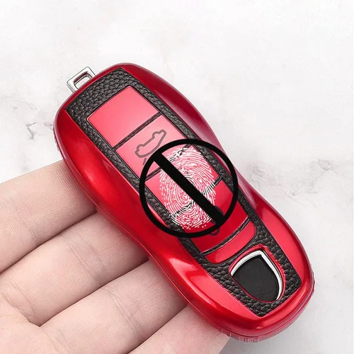 Vista 7 de SANRILY Funda de cuero para llave Porsche Remote Key Case Shell Key Holder con llavero, Verde