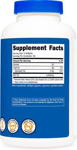 Vista 5 de Nutricost MCT Oil Softgels 1000mg, 150 SFG (3,000mg por porción) - Excelente para Keto, Cetosis y Dietas Cetogénicas