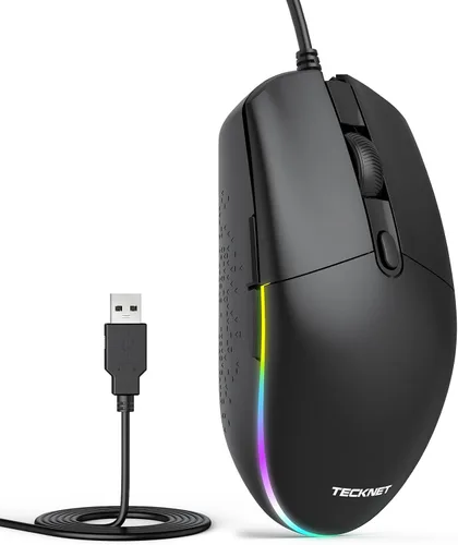 Vista 11 de TECKNET Ratón con cable con retroiluminación RGB, ratón de tamaño completo Rosa