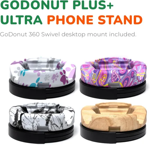 Vista 2 de GoDonut Plus+ Ultra Soporte para teléfono (base giratoria) – Accesorio de montaje portátil – Acceso al puerto de carga – Compatible con tableta