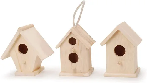 Vista 7 de Darice Casa de pájaros natural sin terminar – Madera clara, agujero de estrella – para proyectos de vacaciones y decoración del hogar – Decora