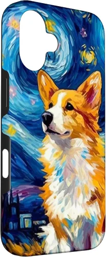 Vista 3 de Carcasa para iPhone 16 Welsh Corgi Dog Starry Night Van Gogh Welsh Corgi