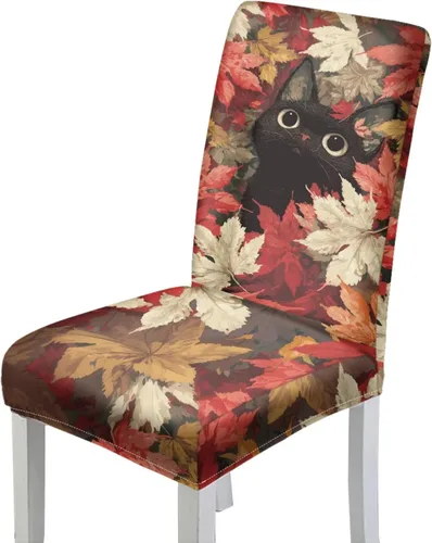 Vista 30 de Rnyleeg Juego de 1 fundas para sillas de comedor de otoño, diseño de hojas, para sala de estar, sin brazos, funda elástica para silla de cóctel