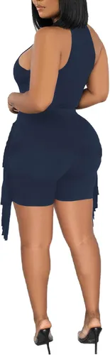Vista 2 de LYANER Enterizo corto para mujer con borlas y cuello halter sin mangas