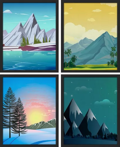 Vista 25 de SIGNWIN Marco de arte de pared de jirafa de safari africano, juego de 4 impresiones coloridas de paisaje, decoración de pared de naturaleza
