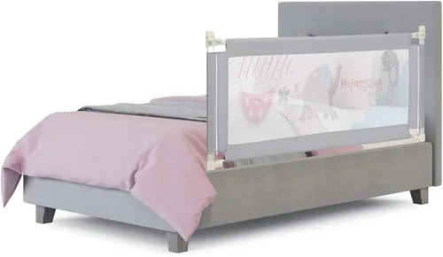 Vista 14 de BABY JOY Riel de cama para niños pequeños, 77 pulgadas, extra largo, altura ajustable y plegable, protector de riel de cama de bebé con malla Gris