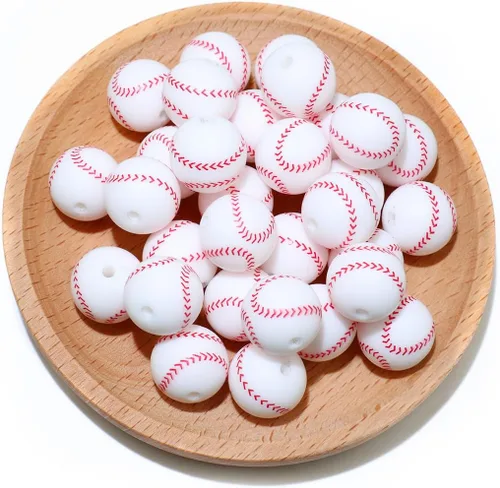Vista 13 de 36 cuentas de silicona para fabricación de llaveros de 0.47 pulgadas y 0.59 pulgadas a granel de béisbol, baloncesto, fútbol, deporte, focal