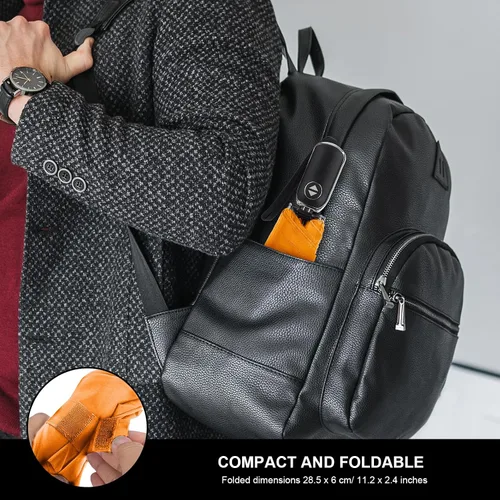 Vista 45 de LEAGERA Paraguas de viaje compacto para bolso, mango plano, impermeable para lluvia ligera