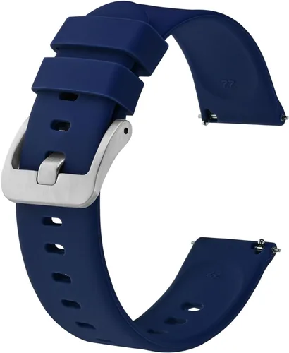 Vista 64 de BISONSTRAP Correas de reloj de silicona, correas de reloj delgadas con liberación rápida, 0.787 in, negro con hebilla negra